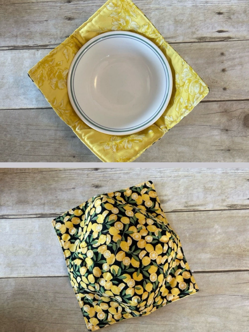 Microwave /Ice Cream Bowl Cozy Reversible Yellow & Black Lemons